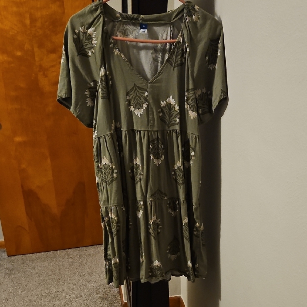 Old Navy Olive Green Floral Mini Dress